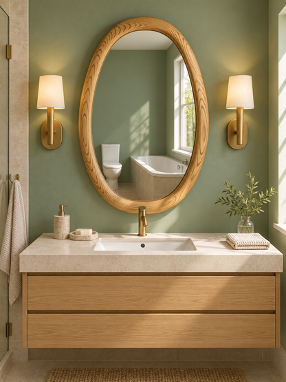 Large Oval Light Wood Wall Mirror – Scandinavian Modern Mirror#Mir59