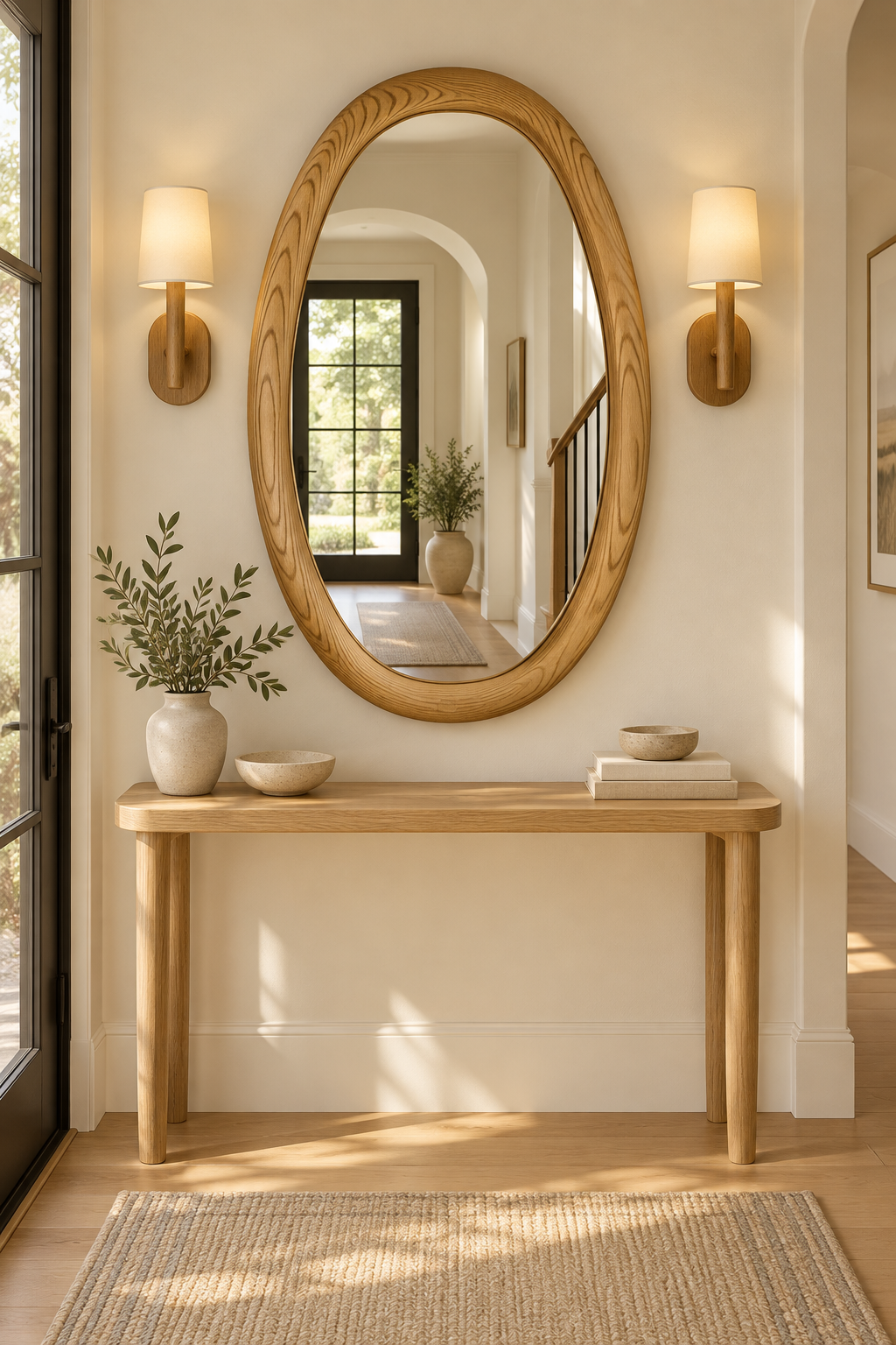 Large Oval Light Wood Wall Mirror – Scandinavian Modern Mirror#Mir59