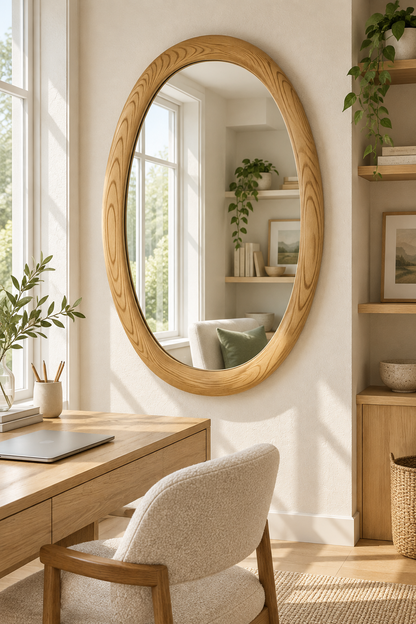 Large Oval Light Wood Wall Mirror – Scandinavian Modern Mirror#Mir59