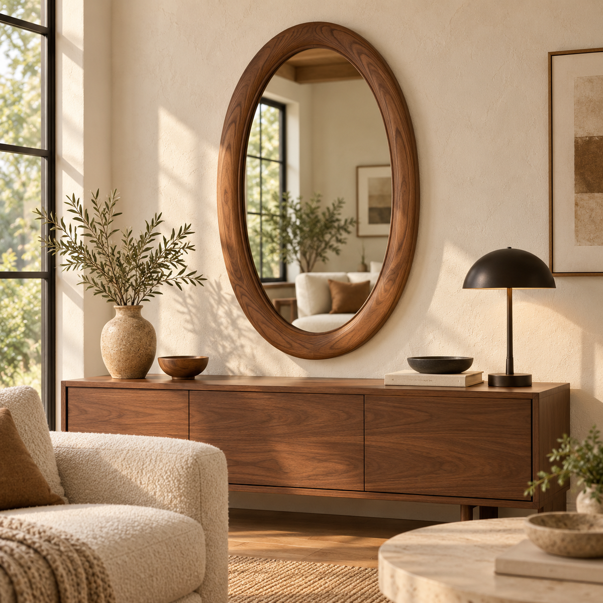 Solace Oval Wood Mirror | Rounded Wood Frame Wall Mirror#Mir6