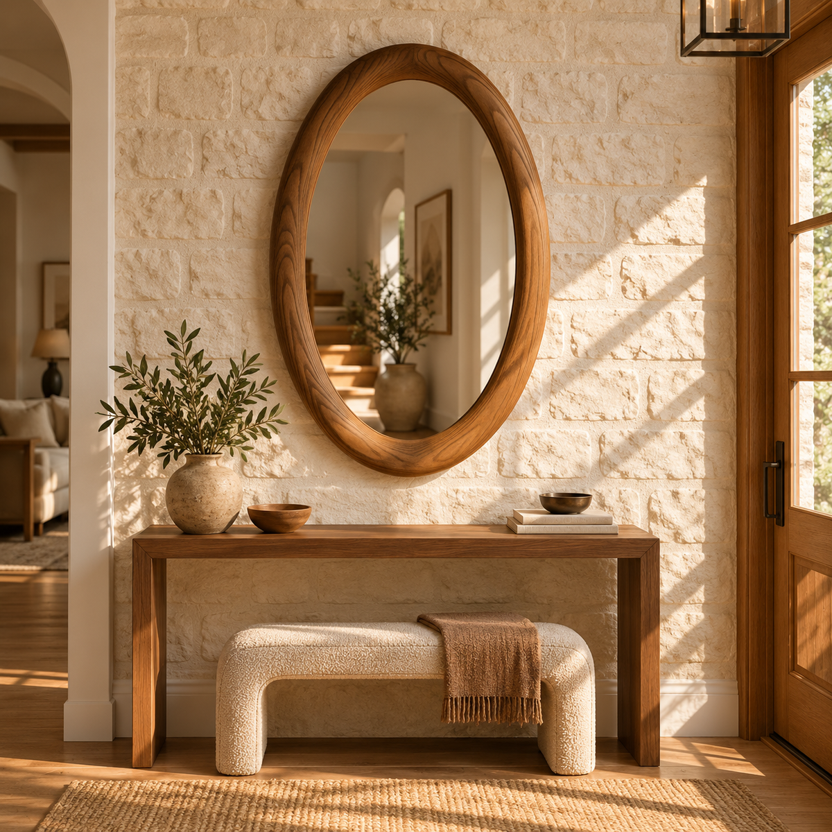 Solace Oval Wood Mirror | Rounded Wood Frame Wall Mirror#Mir6