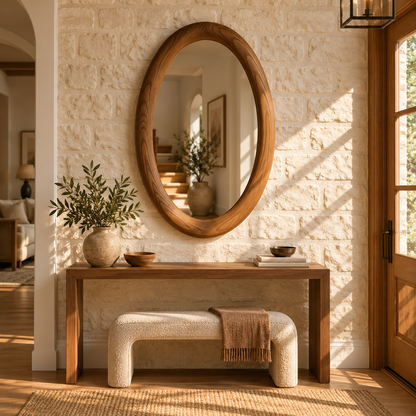 Solace Oval Wood Mirror | Rounded Wood Frame Wall Mirror#Mir6
