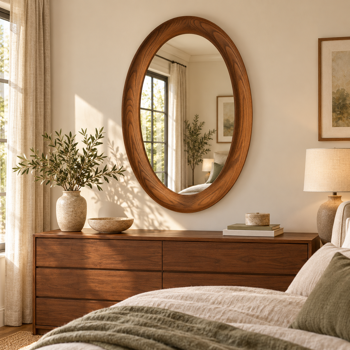 Solace Oval Wood Mirror | Rounded Wood Frame Wall Mirror#Mir6