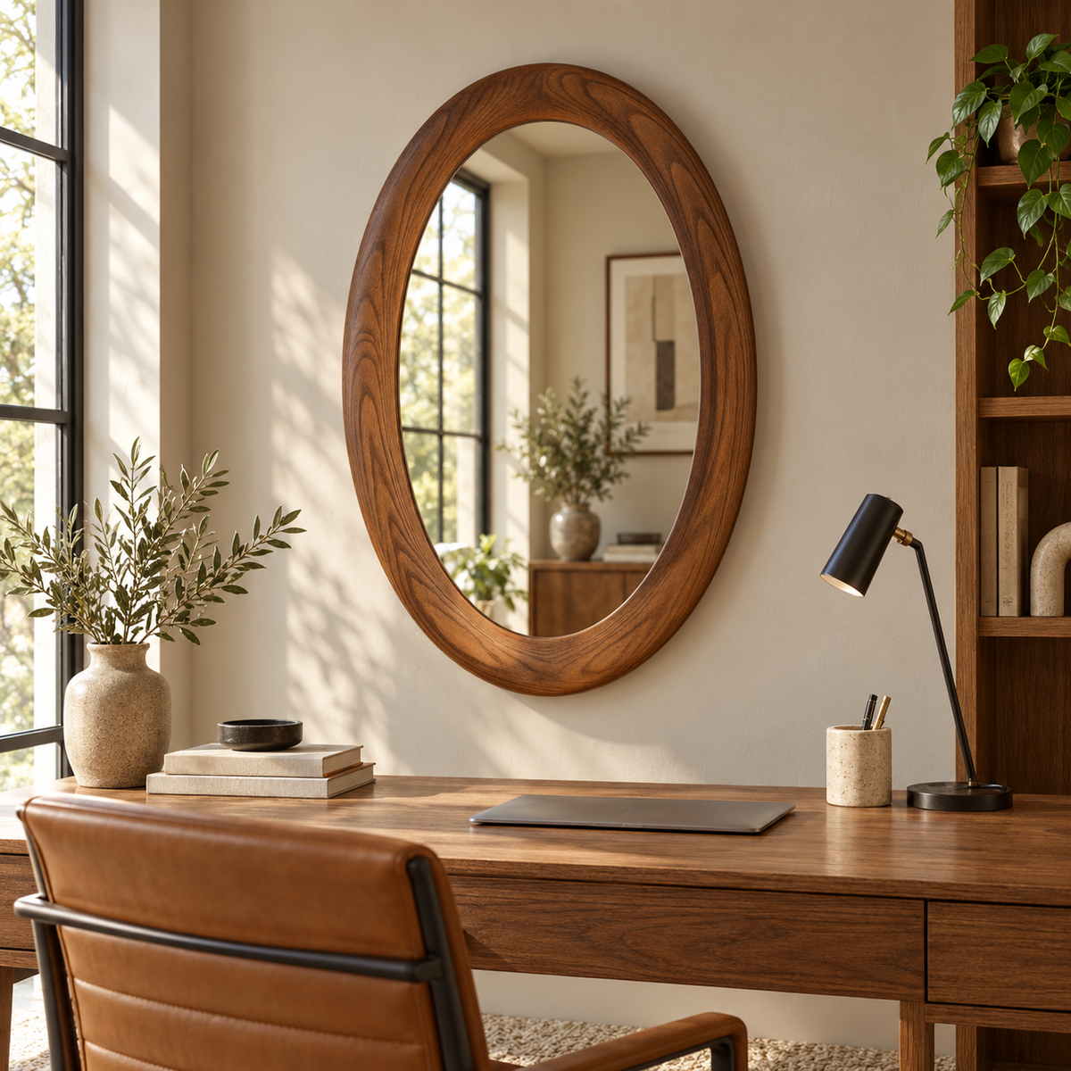 Solace Oval Wood Mirror | Rounded Wood Frame Wall Mirror#Mir6