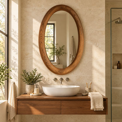 Solace Oval Wood Mirror | Rounded Wood Frame Wall Mirror#Mir6
