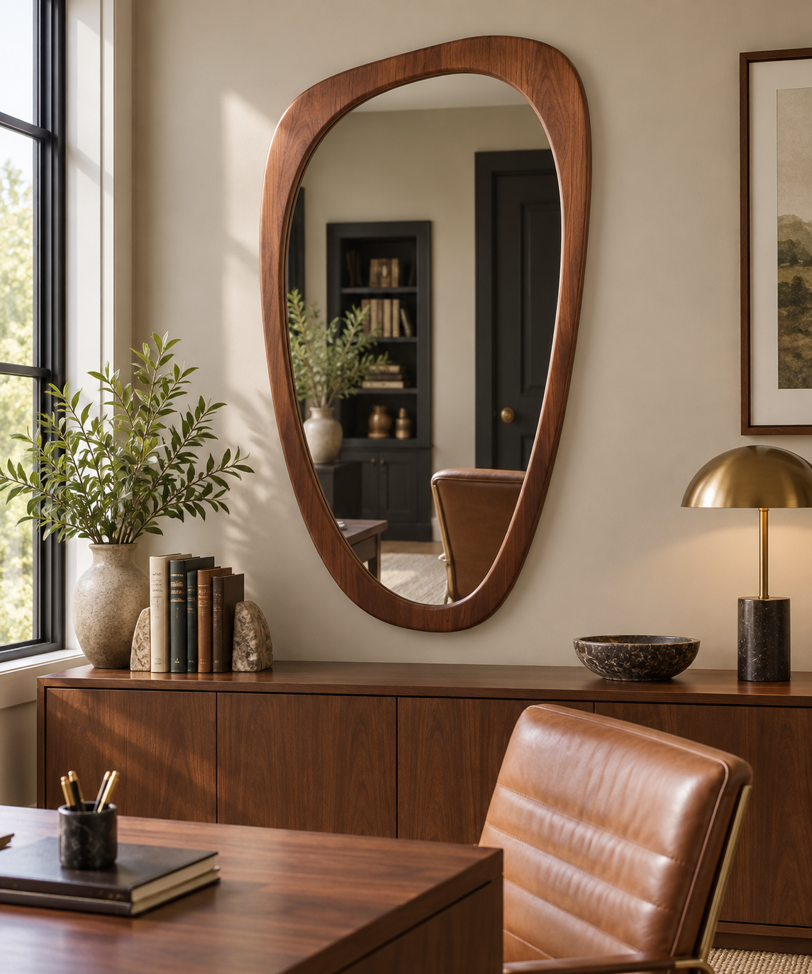 Organic Walnut Wood Wall Mirror#Mir60