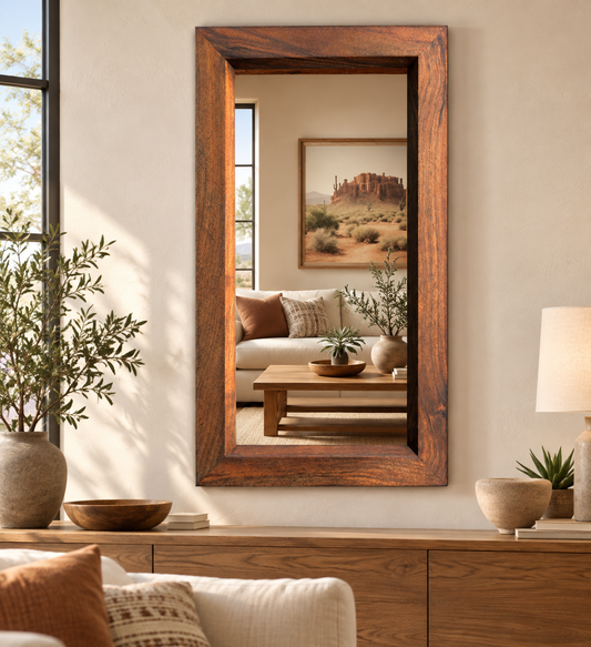 Dark Wood Rectangular Mirror#Mir61