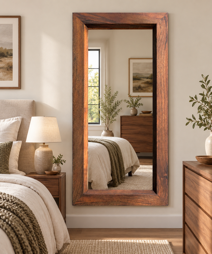 Dark Wood Rectangular Mirror#Mir61