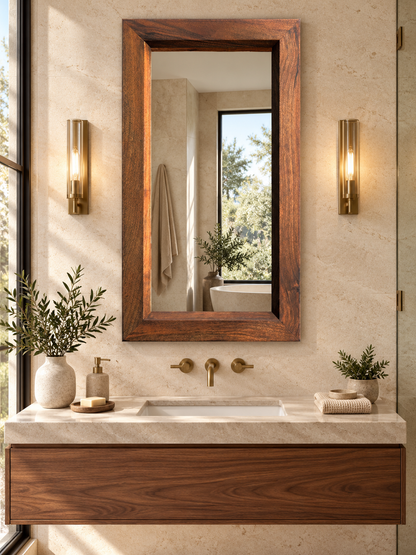 Dark Wood Rectangular Mirror#Mir61