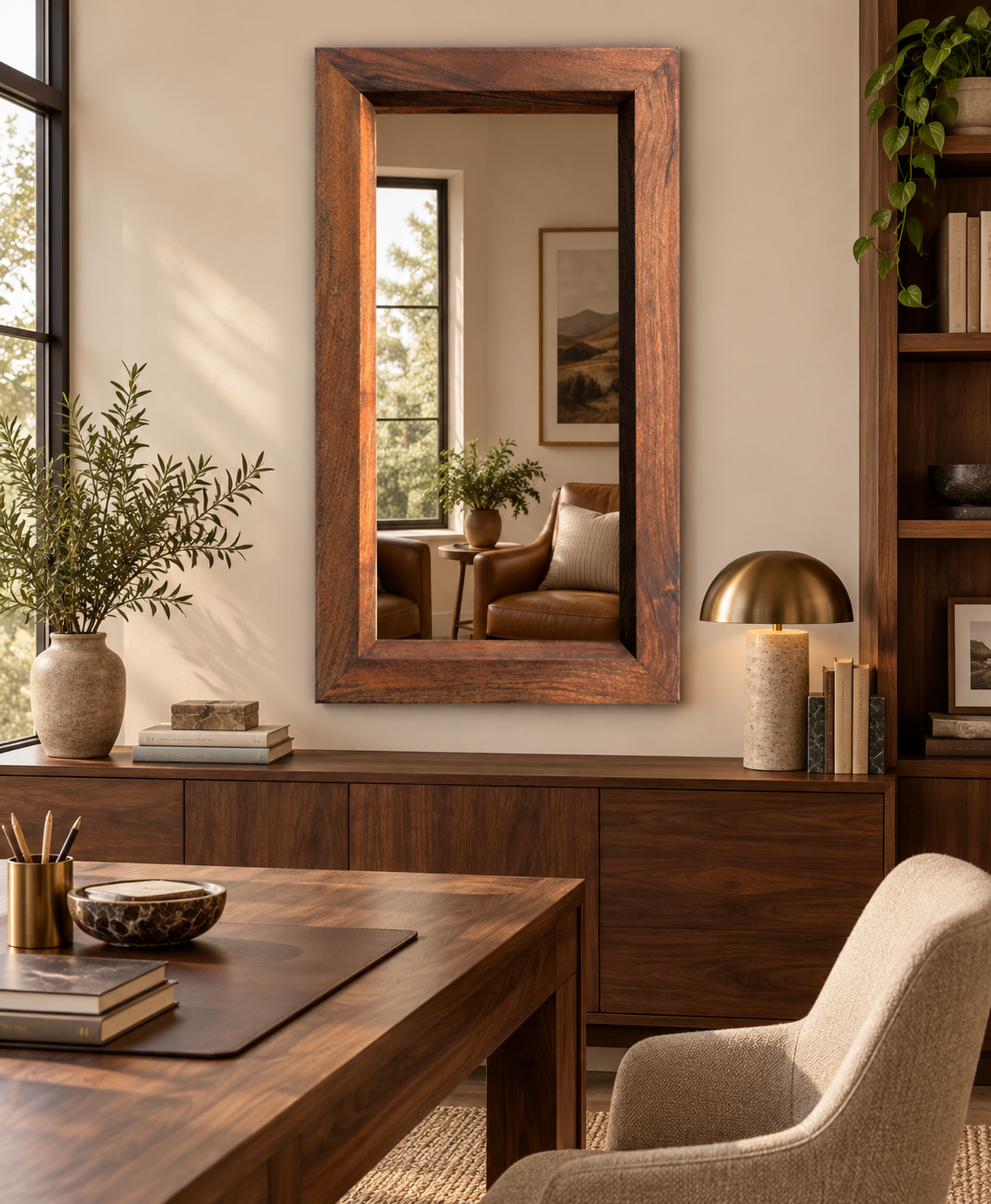 Dark Wood Rectangular Mirror#Mir61