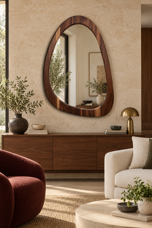 Walnut-Tone Pebble Mirror#Mir66