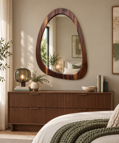 Walnut-Tone Pebble Mirror#Mir66