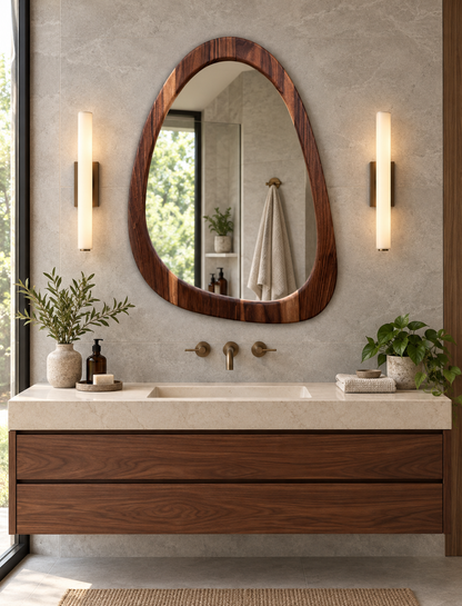 Walnut-Tone Pebble Mirror#Mir66