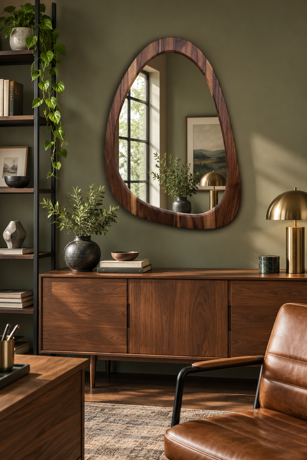 Walnut-Tone Pebble Mirror#Mir66