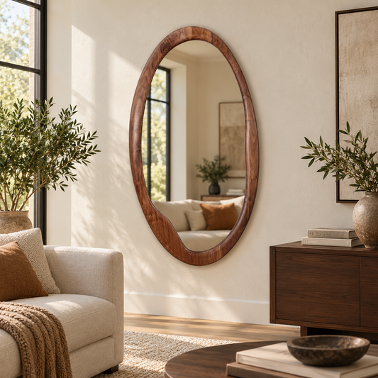 Walnut Organic Oval Wall Mirror#Mir67