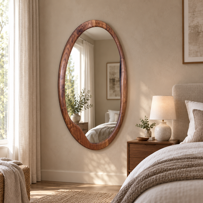 Walnut Organic Oval Wall Mirror#Mir67