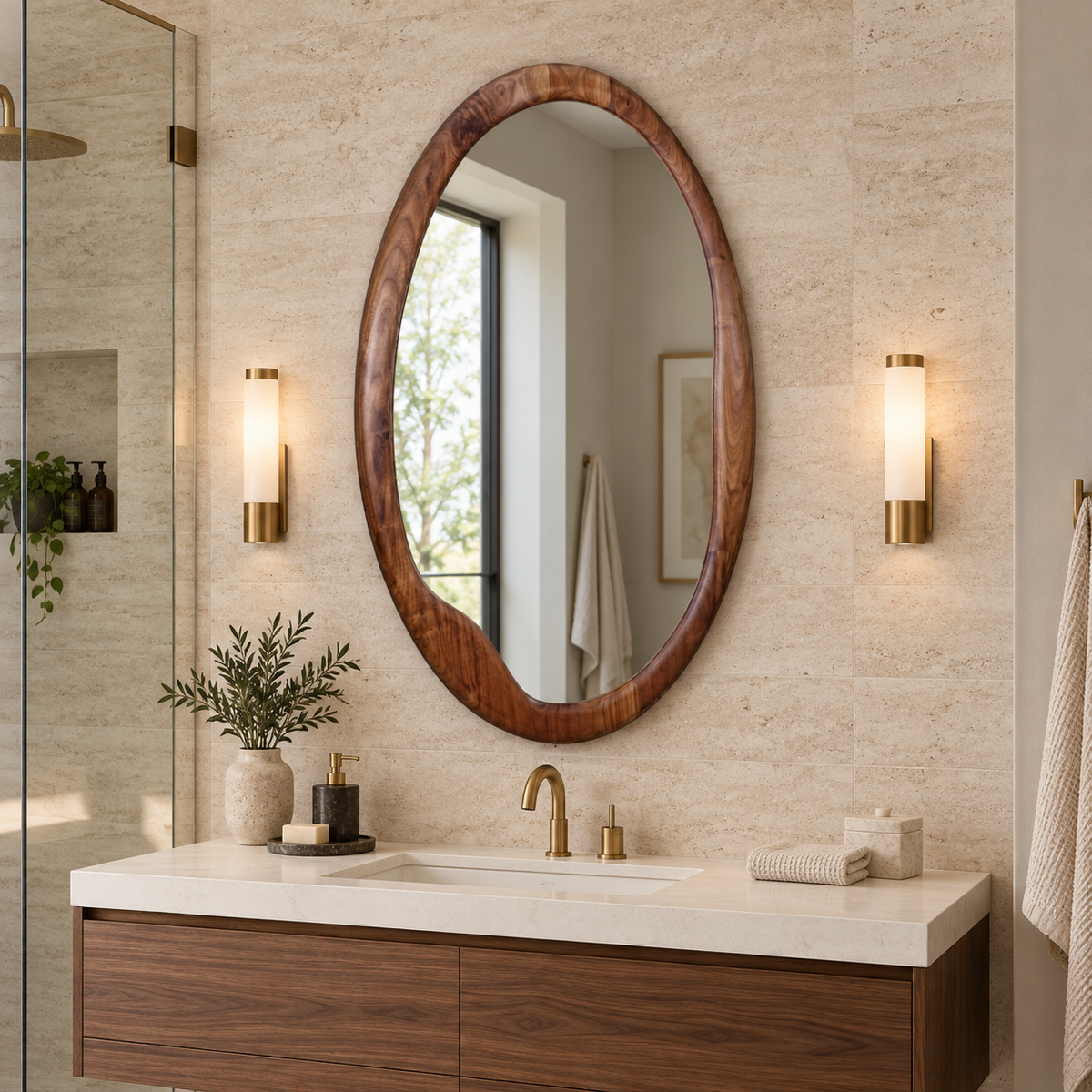Walnut Organic Oval Wall Mirror#Mir67