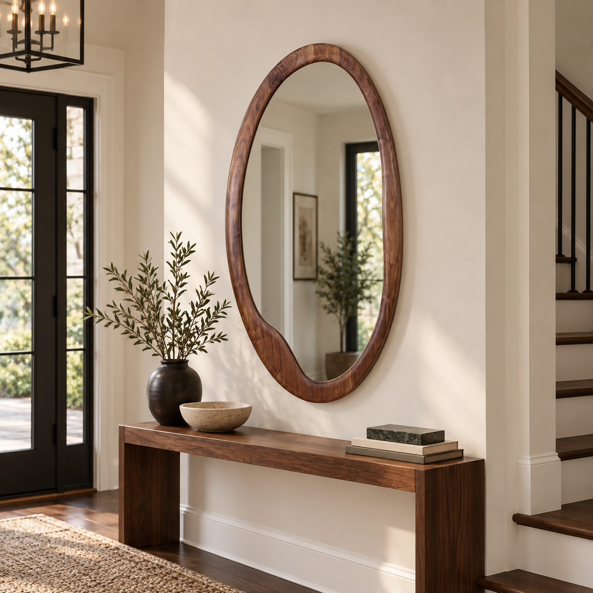Walnut Organic Oval Wall Mirror#Mir67