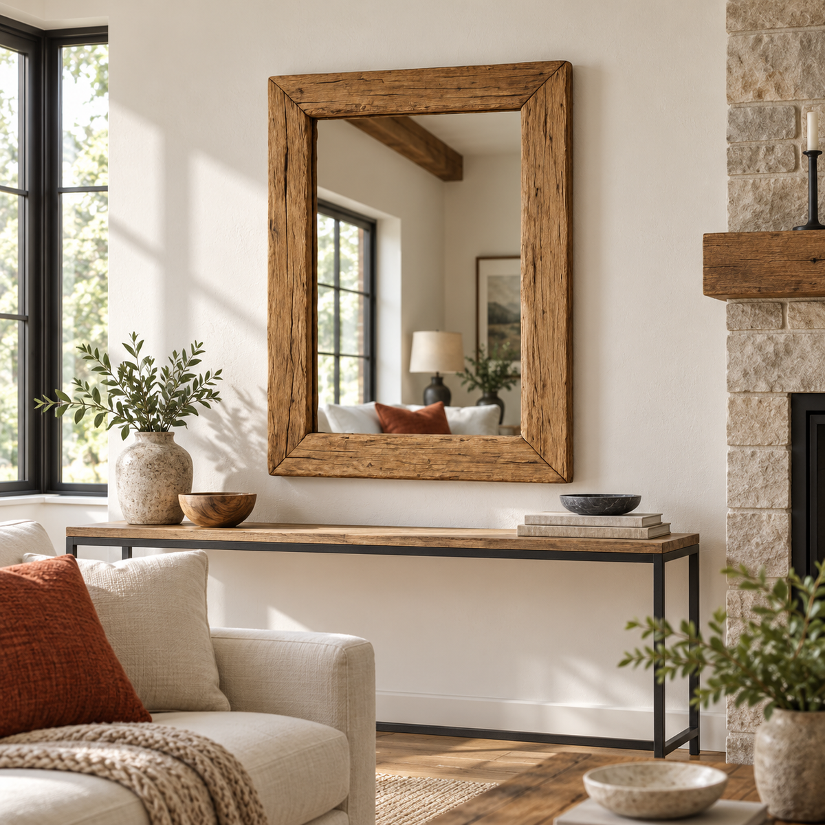Hearth Rustic Wood Mirror | Rectangular Wall Mirror#Mir8
