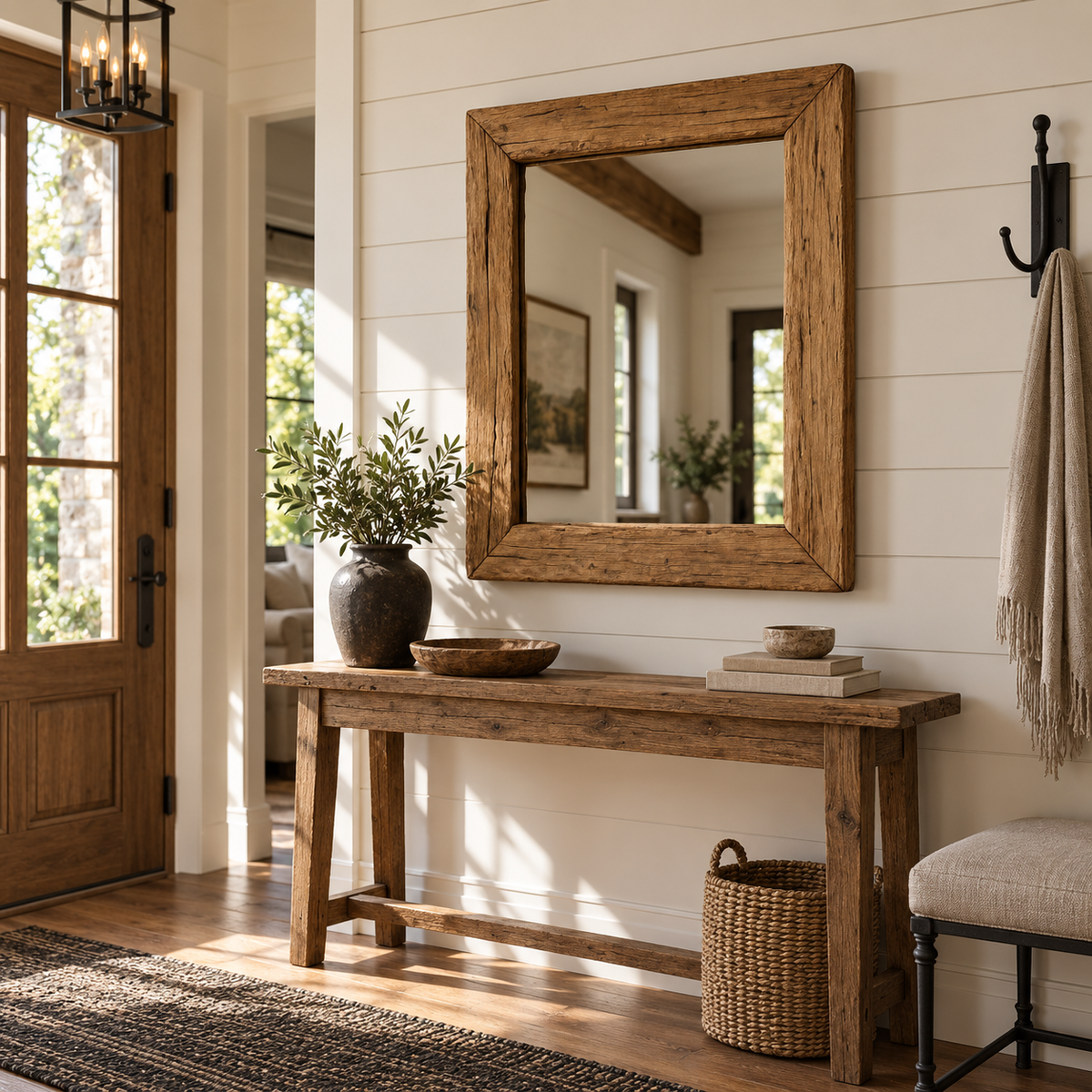 Hearth Rustic Wood Mirror | Rectangular Wall Mirror#Mir8
