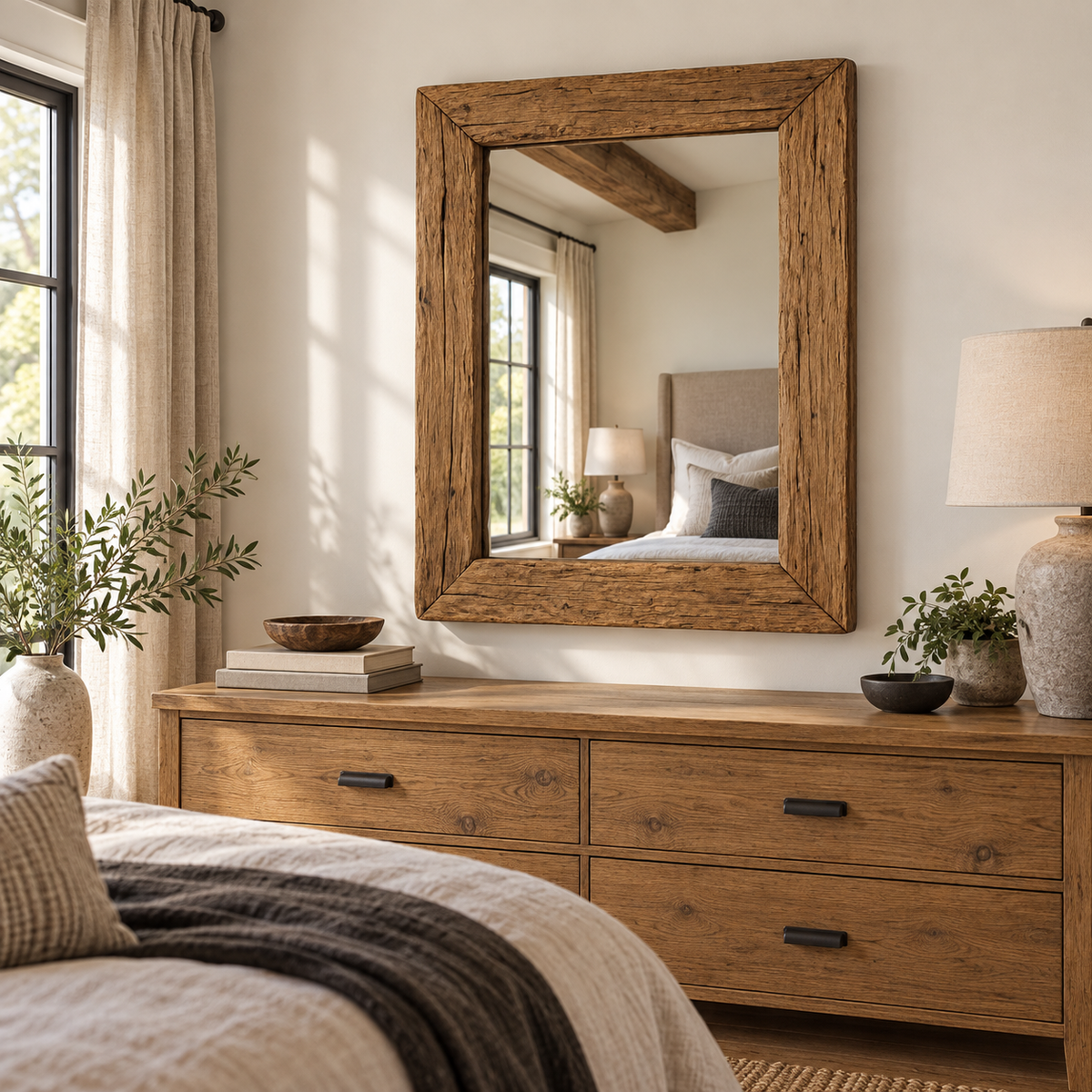 Hearth Rustic Wood Mirror | Rectangular Wall Mirror#Mir8