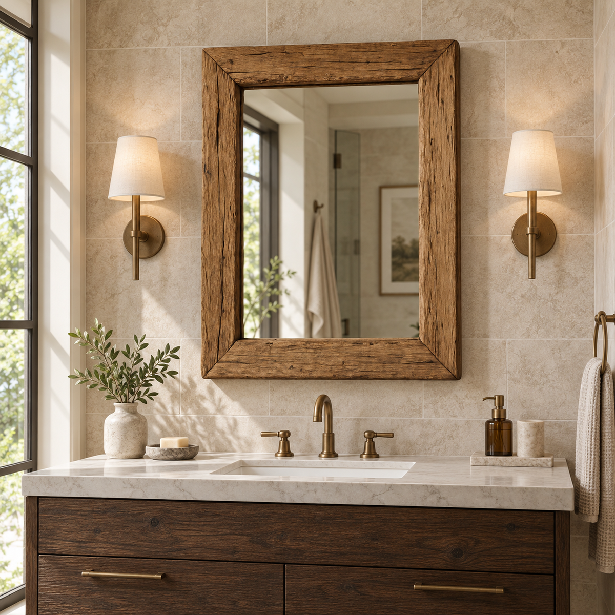Hearth Rustic Wood Mirror | Rectangular Wall Mirror#Mir8
