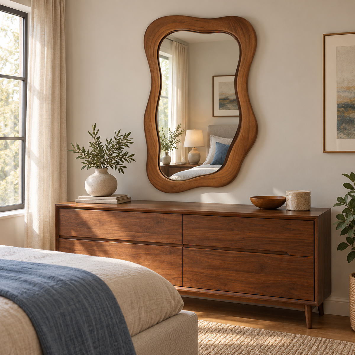 Sway Organic Wood Mirror | Wavy Asymmetrical Wall Mirror#Mir9